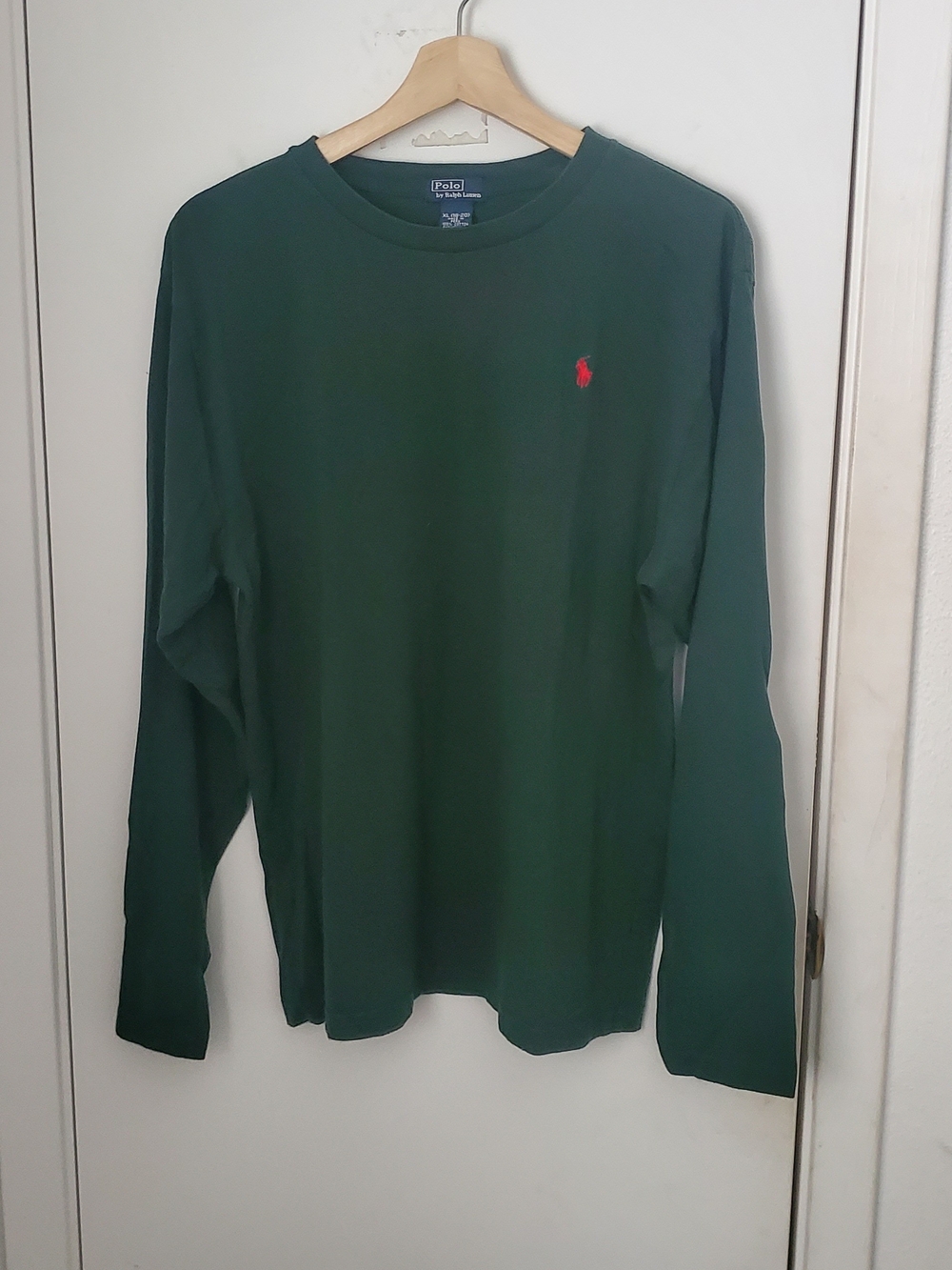 Ralph Lauren Forest Green Crew Neck Tee with Red Pony Accent